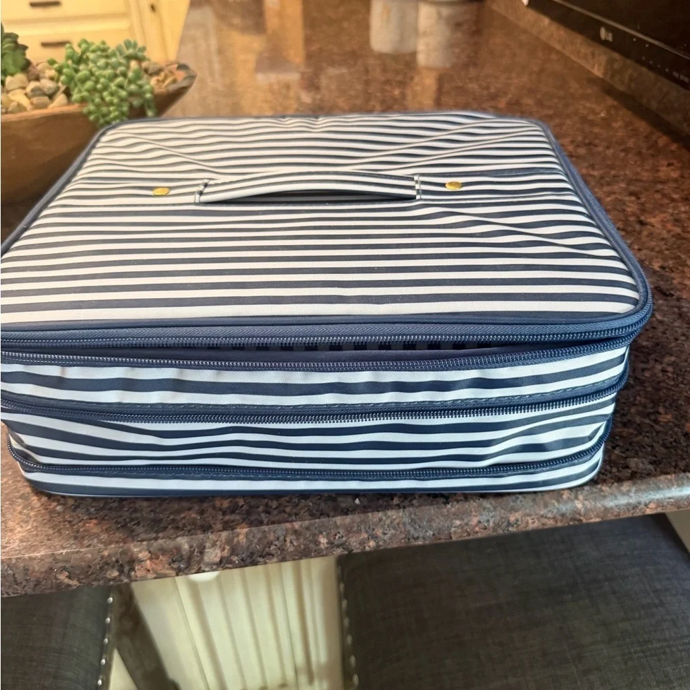 Striped Navy and White Jewelry/makeup Storage Case with Removable Dividers NEW